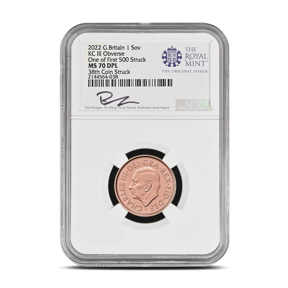 British Gold Memorial Sovereign NGC MS70 DPL (First 500 Struck, King Charles Obverse)