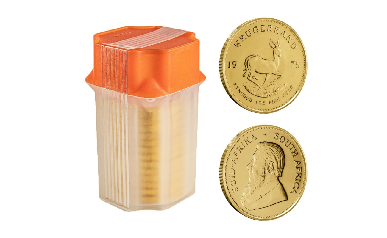 1 oz South African Gold Krugerrand Tube (Random Year, 10 Coins)