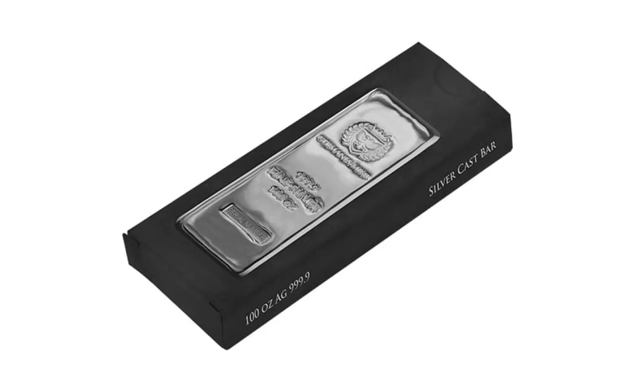 100 oz germania cast silver bar openbox