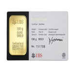 100g UBS Gold Bar Mixed Years