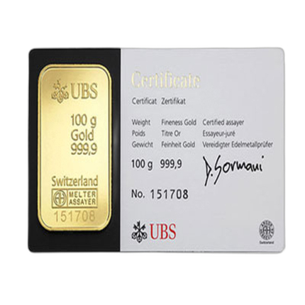 100g UBS Gold Bar Mixed Years
