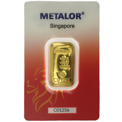 Metalor 50g Cast Gold Bar in Assay Card