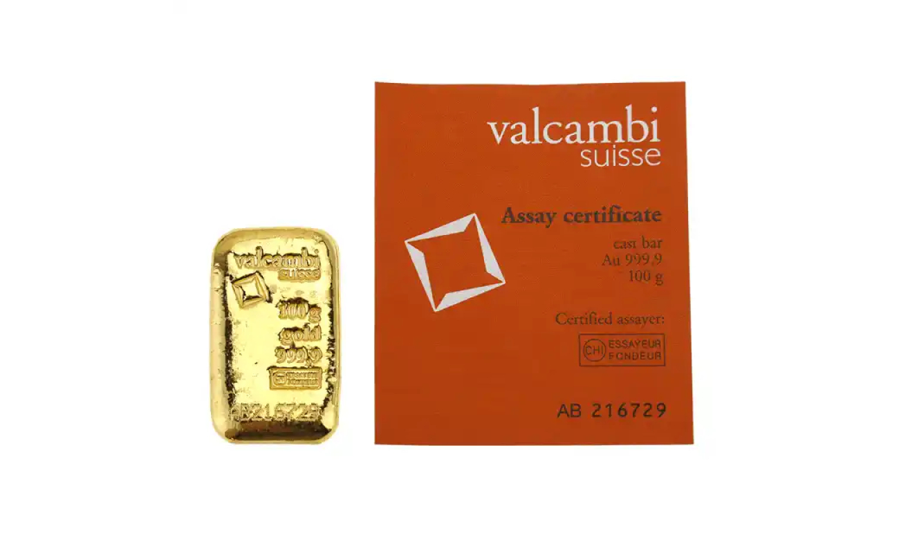 Valcambi 100g cast gold bar